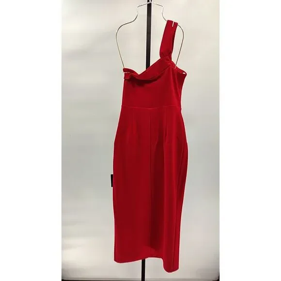 Lulu's Red Off-the-Shoulder Slit Midi Dress - Picture 3 of 3